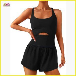 Athletic Workout Romper Onesie with Padded Bras Sleeveless One Piece Jumpsuit
